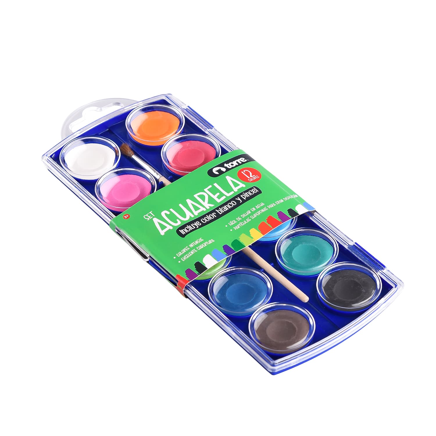 ACUARELA 12 COLORES CON TAPA TORRE
