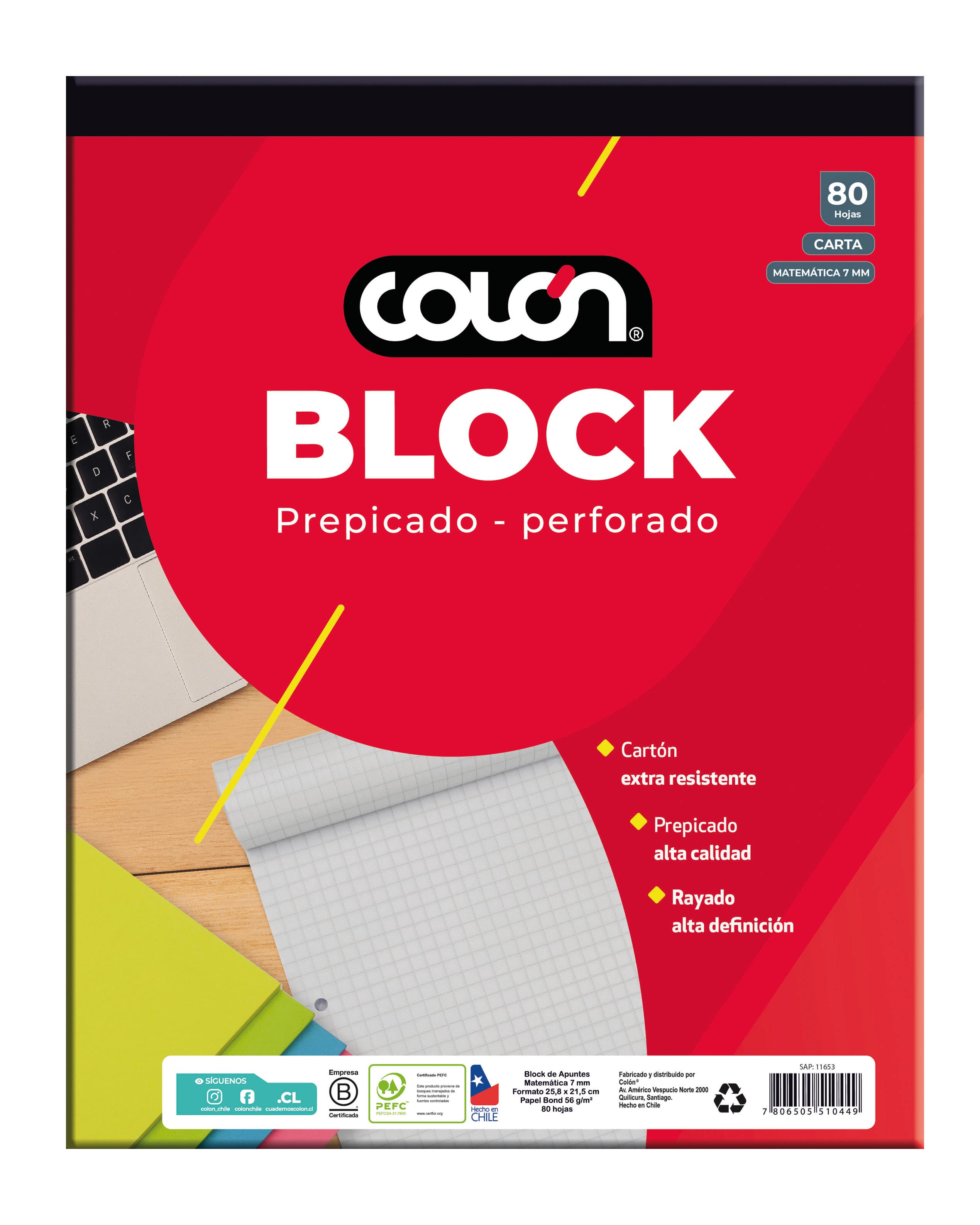 BLOCK CARTA MAT 7MM BC-32/80  PREPICADO COLON