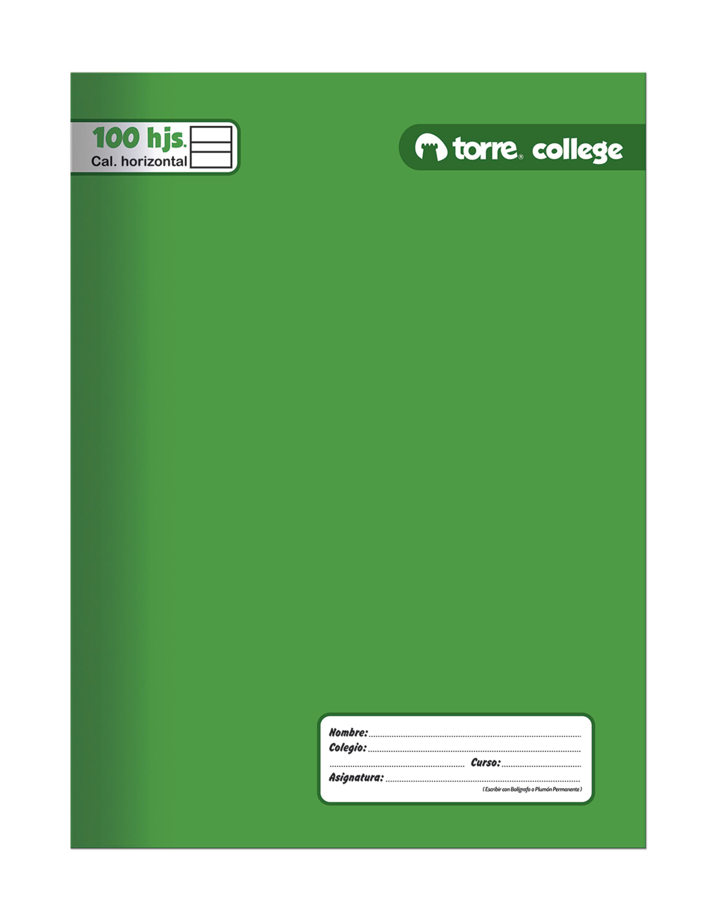 CUADERNO COLLEGE TORRE LISO CALIGRAFIA HORIZONTAL 100H