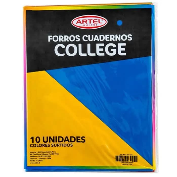 Bolsa 10 Forros Cuaderno College Colores Artel
