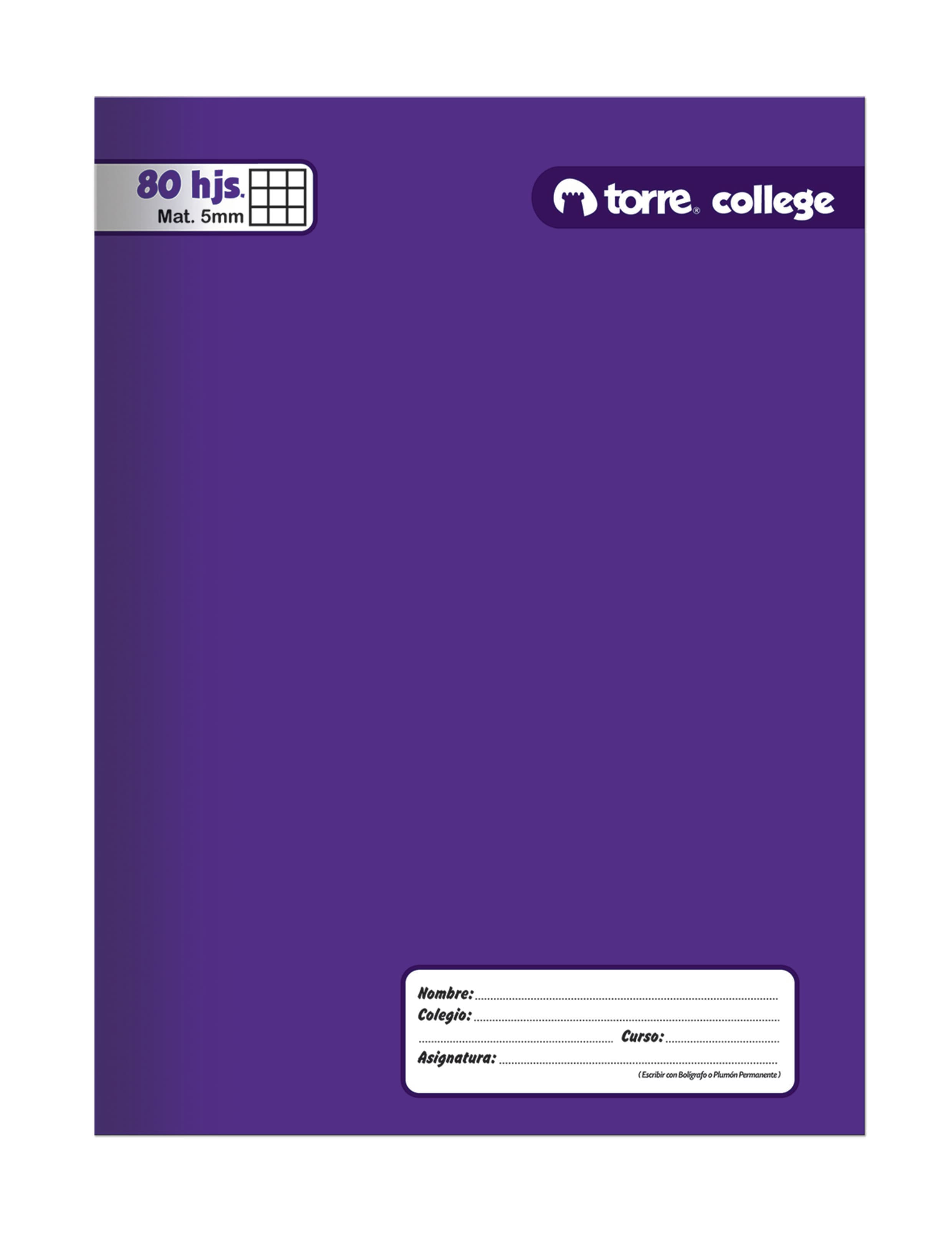 CUADERNO COLLEGE LISO 5M 80H TORRE