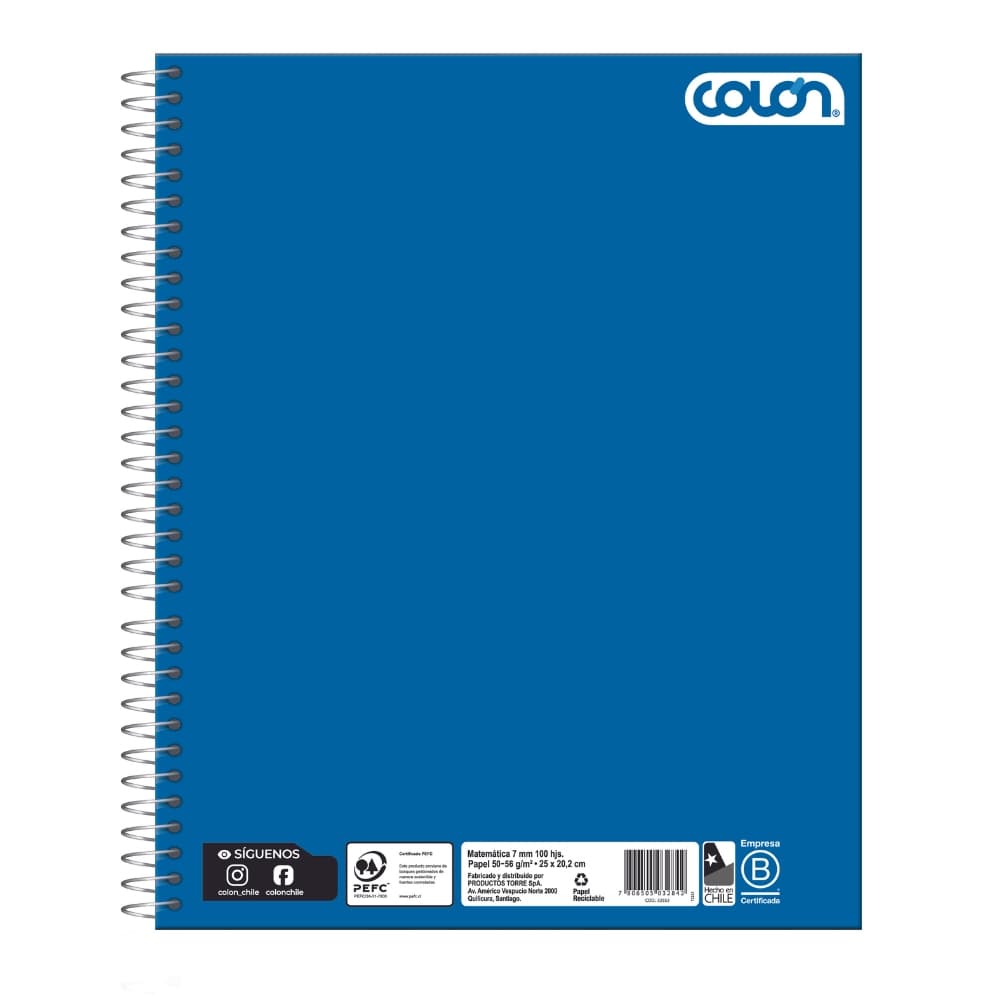 CUADERNO UNIVERSITARIO LISO 7MM 100HJ COLON BASICO