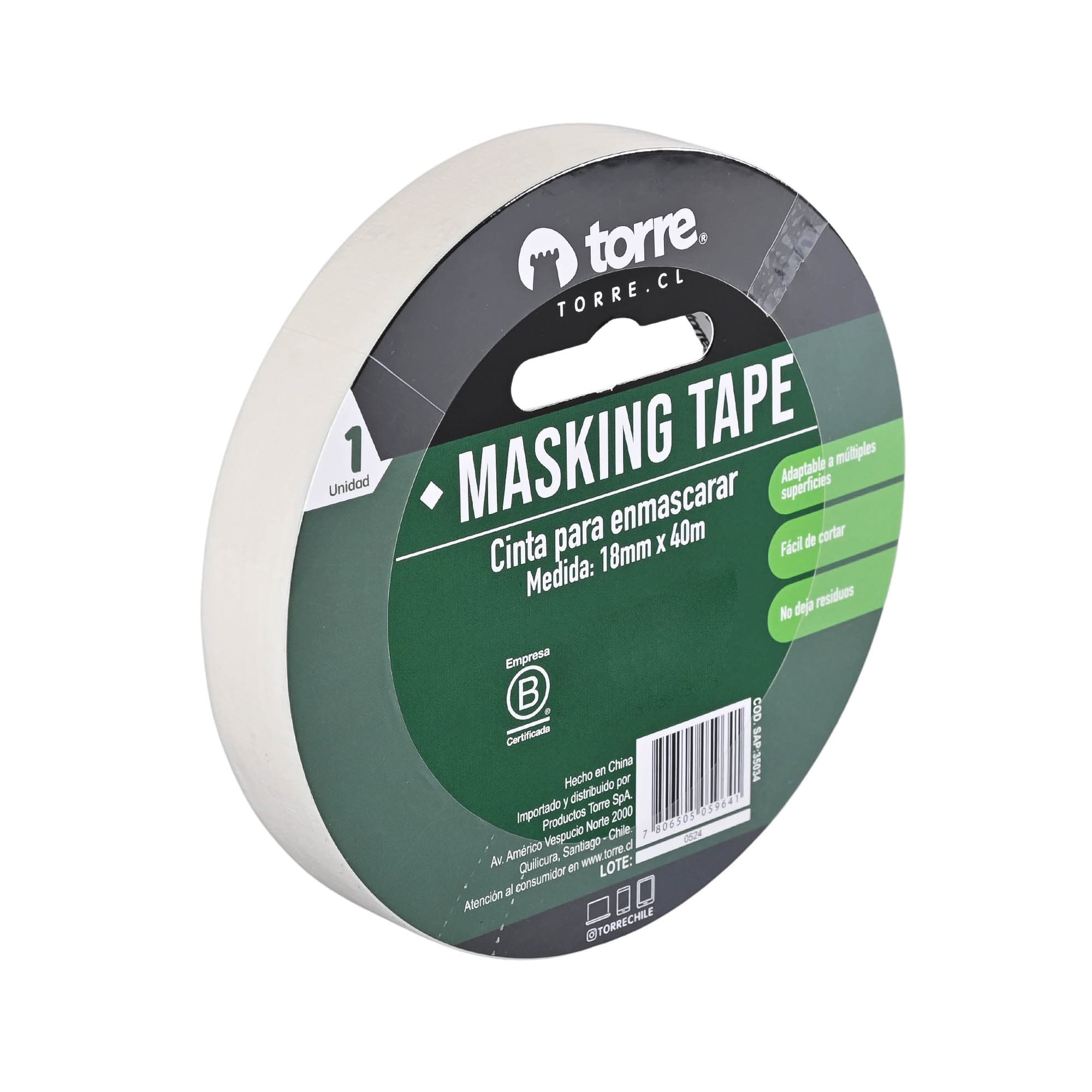 CINTA MASKING CREMA 18MMX40M TORRE