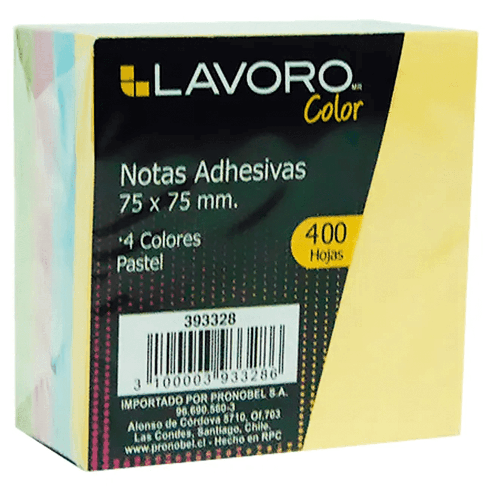 NOTAS ADHESIVAS  654 76X76 MM. 100 HJS. 4 UN. PASTEL LAVORO