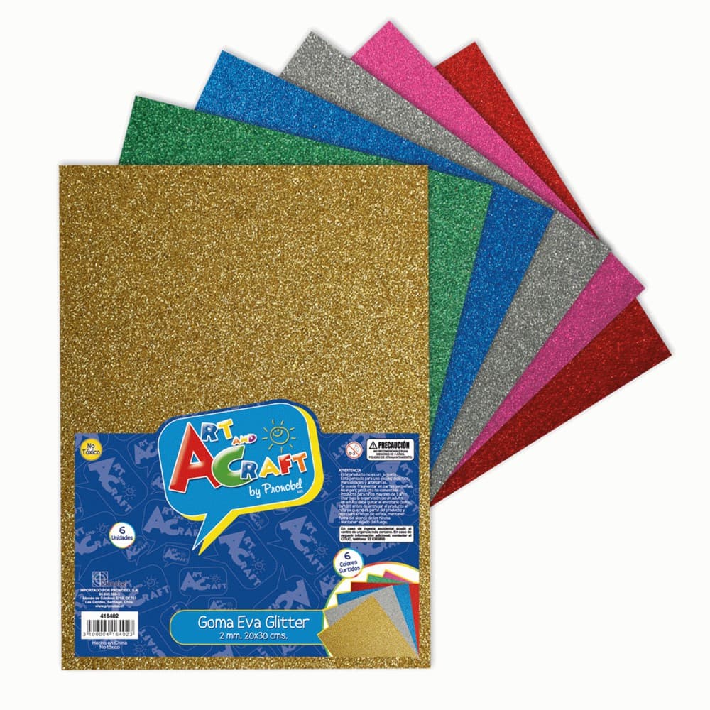 BOLSA GOMA EVA GLITTER 20X30CM 6 HOJAS COLORES SURTIDOS ART&CRAFT