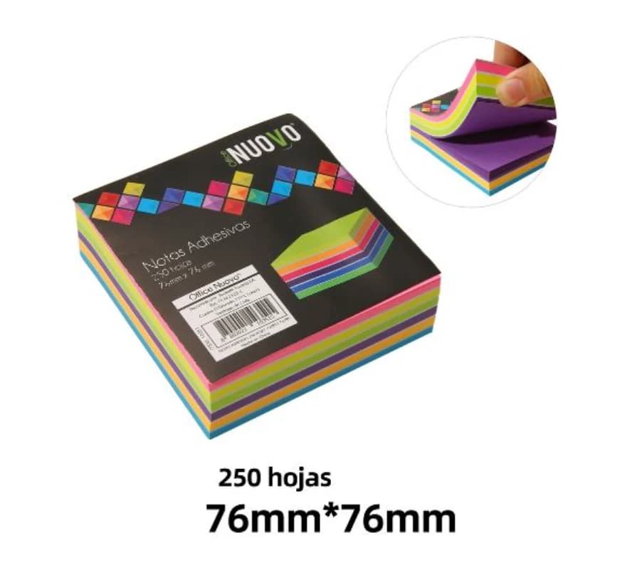 Notas Adhesivas tipo Post It Neón 76x76mm 250 hojas Nuovonp
