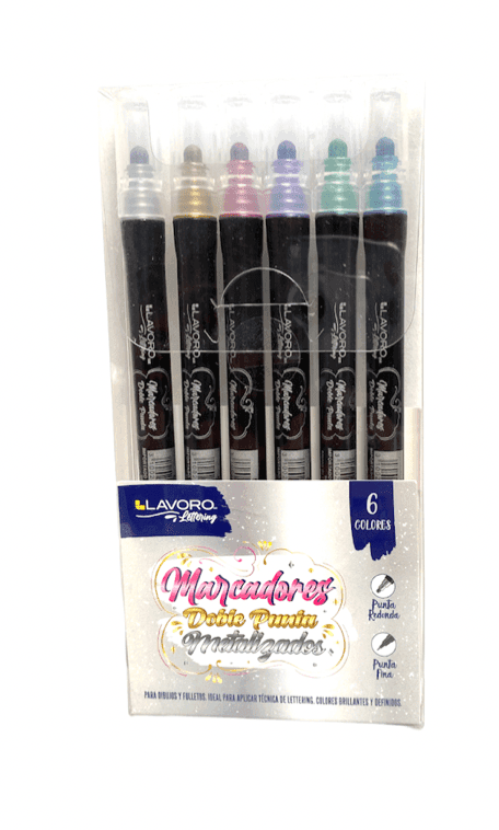 MARCADOR METALIZADO DOBLE PUNTA 6 COLORES LAVORO