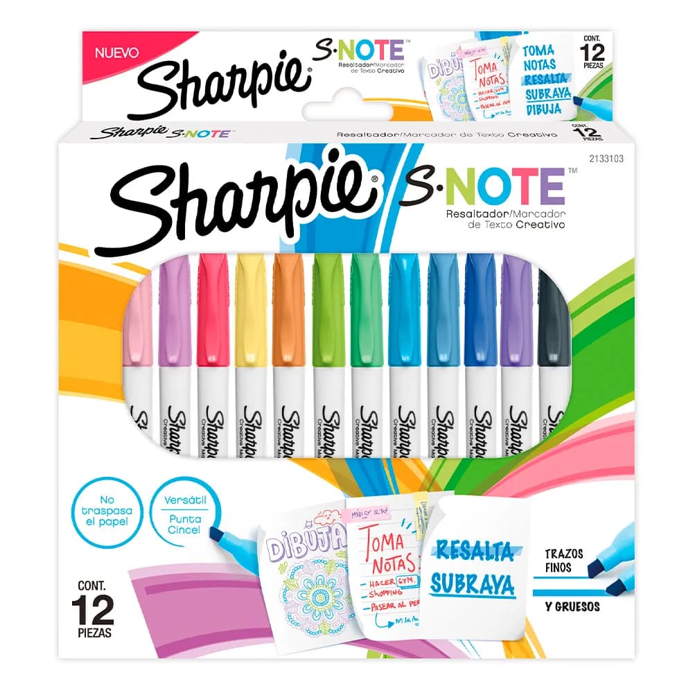 Destacador S-Note Sharpie Colores Pastel blíster x12