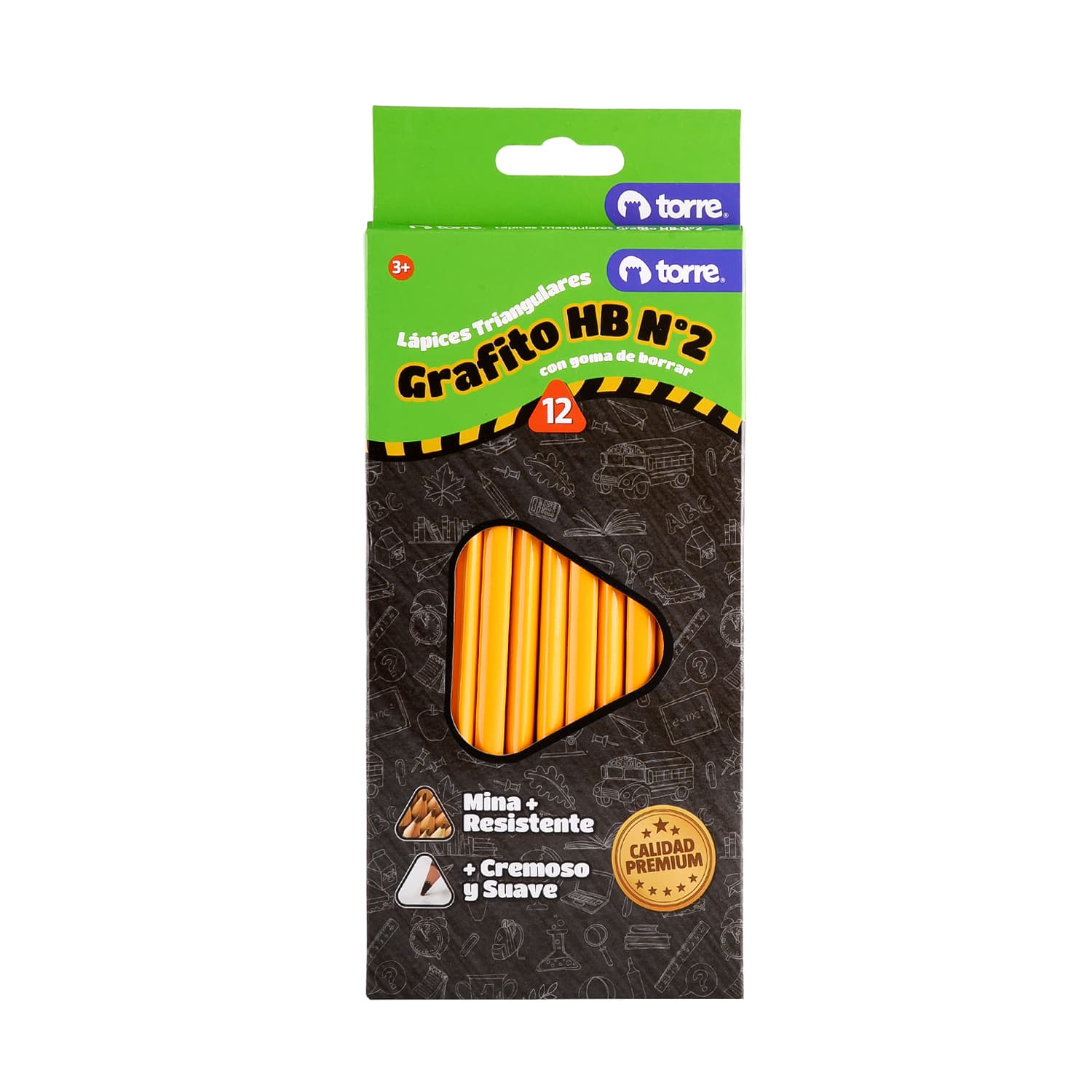 Caja Lápiz Grafito Triangular HB N°2 12 Unid. con Goma