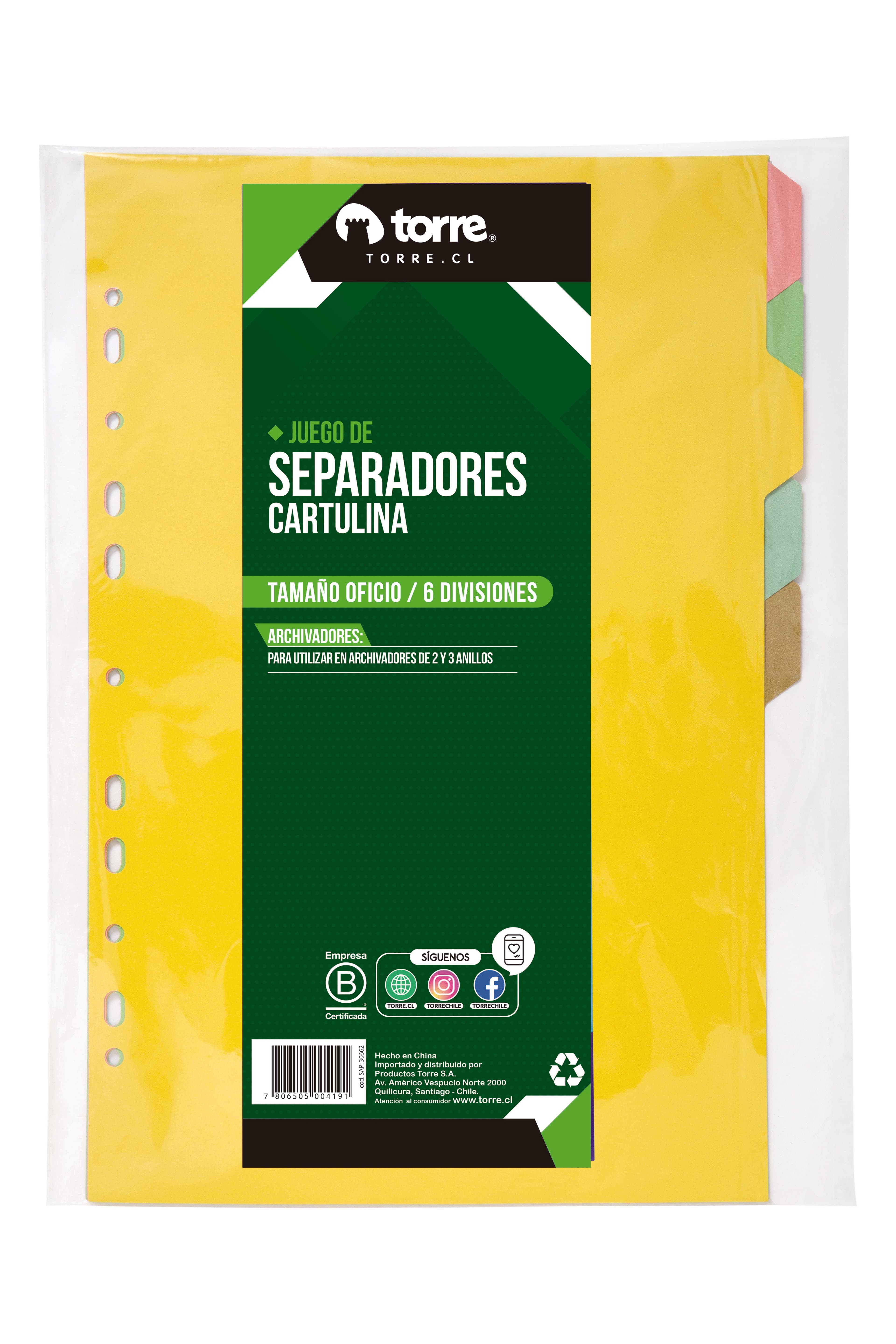 SEPARADOR OFICIO CARTULINA 6 POS TORRE