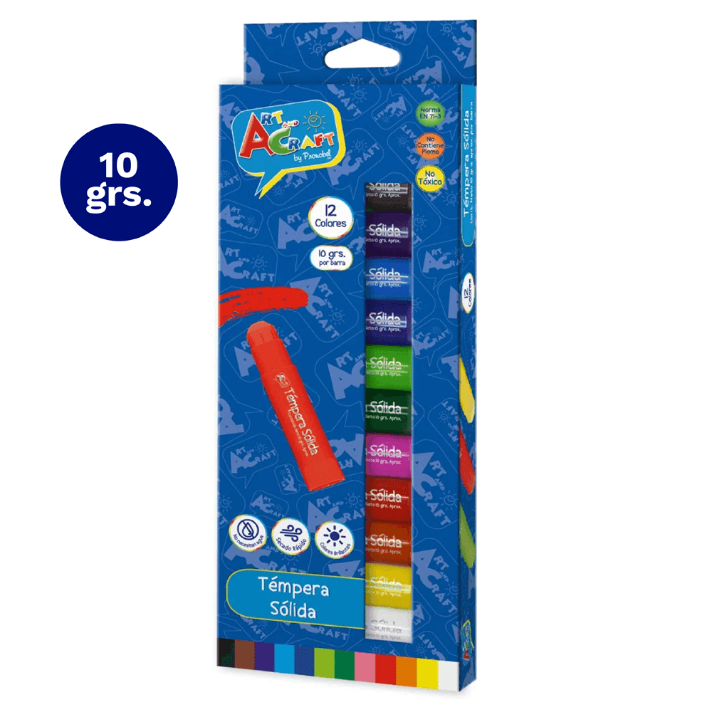 TEMPERA SOLIDA 10 GRS 12COLORES